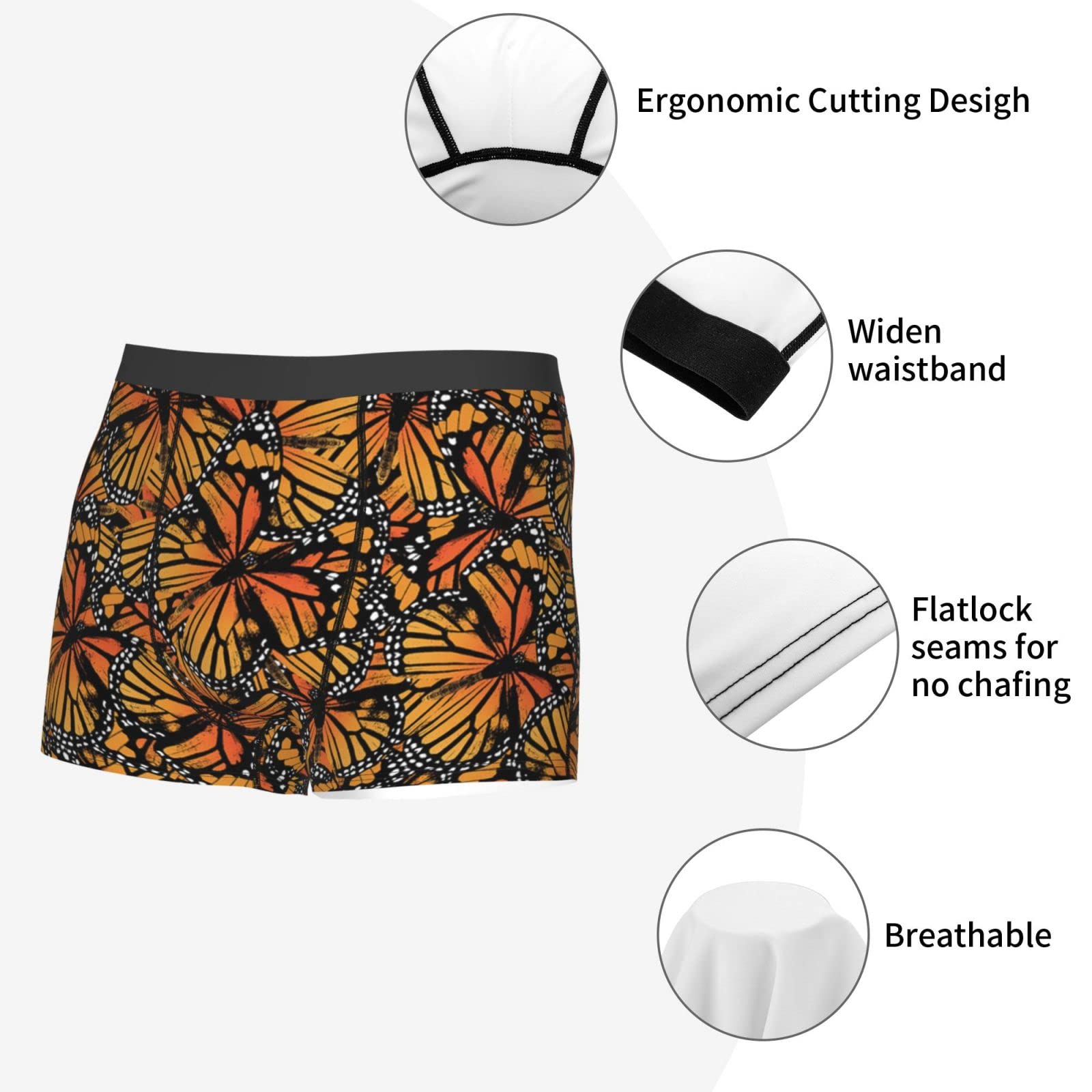 **Men's Boxer Briefs with Monarch Butterfly Print - Soft Stretch Breathable Underwear with Wide Waistband & Bulge Pouch - Comfortable for Men & Boys - Perfect for Daily Wear, Gym & Travel**