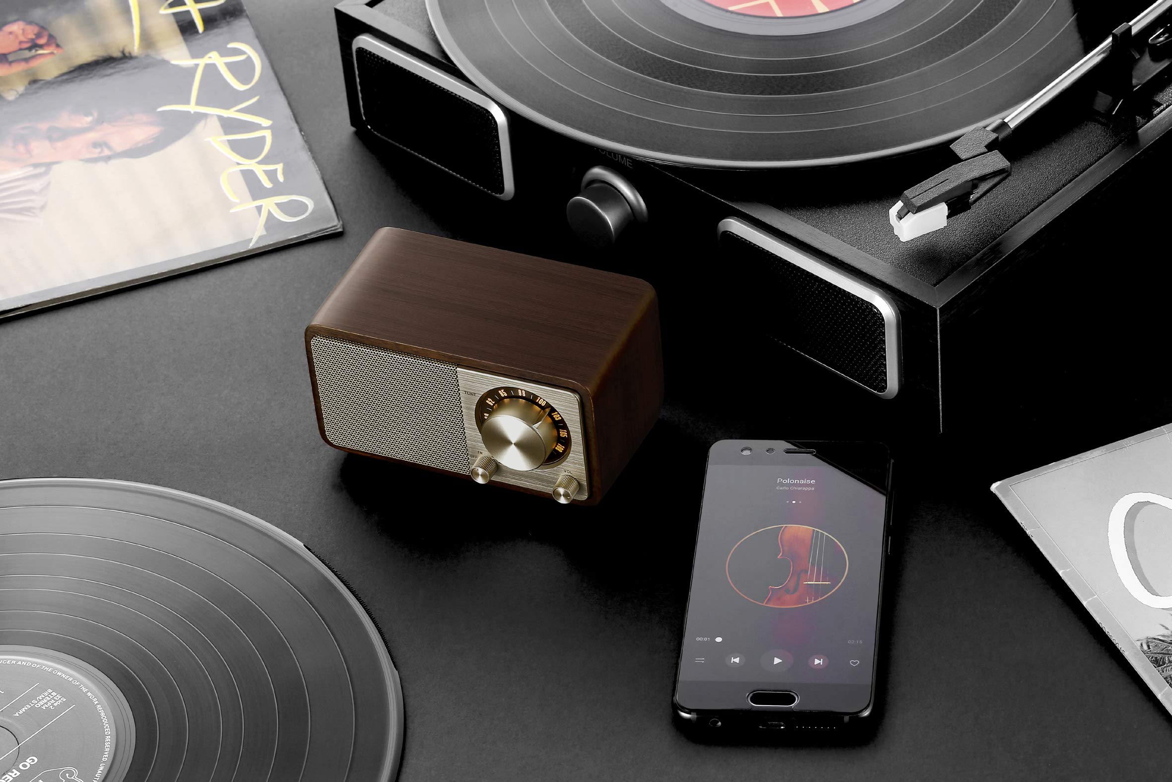 Sangean WR-7 Genuine Mini Wooden Cabinet AM/FM Radio - Premium Portable Bluetooth Speaker for Home, Office & Outdoor Use