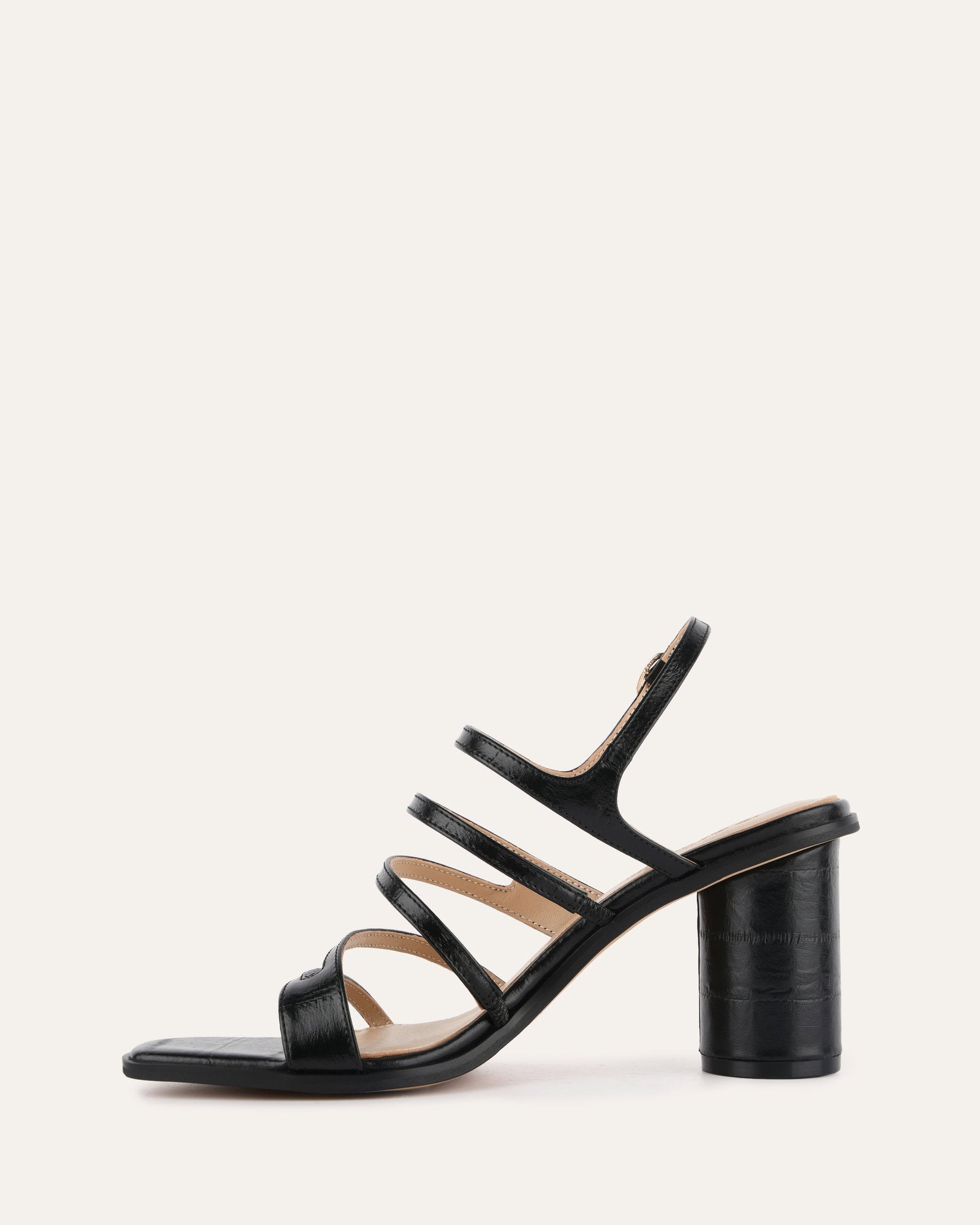 NOBU Women's High Heel Sandals - Black Shiny Lizard Skin Design for Evening Parties & Special Occasions