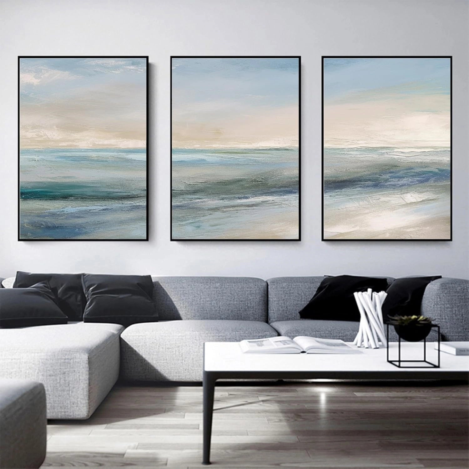 Ocean and Sky Wall Art - Set of 3 Canvas Paintings (OS 262) for Living Room, Bedroom & Office Decor