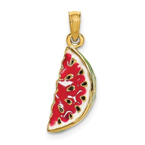 14K Yellow Gold 3D Watermelon Charm Pendant with Enamel - Elegant Jewelry Gift for Women, Perfect for Necklaces, Bracelets & Summer Fashion Accessories