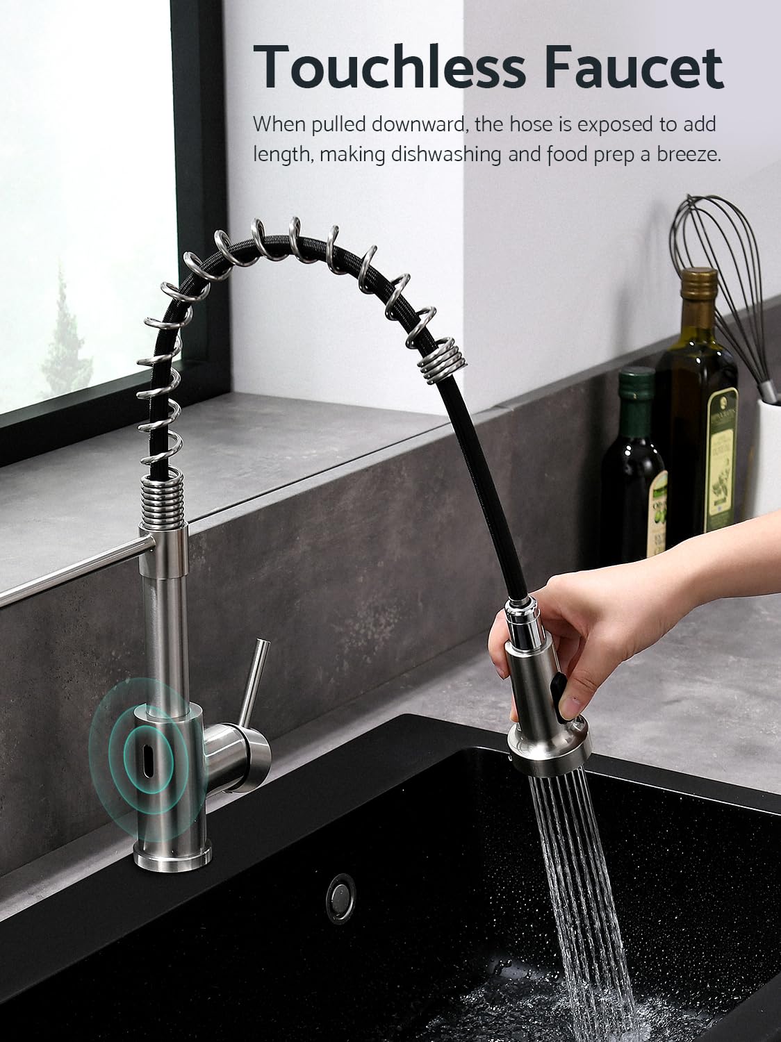 Touchless Kitchen Faucet with Pull Down Sprayer - Motion Sensor Stainless Steel Spring Single Handle Sink Faucet (Brushed Nickel) for Modern & Hygienic Kitchen Upgrade | Perfect for Busy Cooks, Families & ADA Compliant Homes