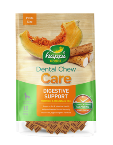 Happi Doggy Dental Chew Care - Pumpkin & Mountain Yam Flavor Dog Treats for Digestive Support - 150g (2 Size Options) - Perfect for Small & Medium Dogs Dental Health & Tasty Snack Time