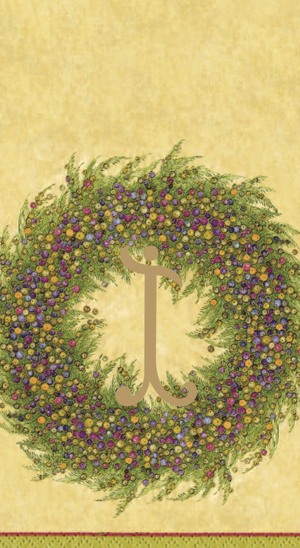 Elegant Caspari Berry Wreath Monogram Initial I Paper Guest Towels - Gold, Set of 18 | Perfect for Wedding Favors, Bridal Showers & Upscale Parties