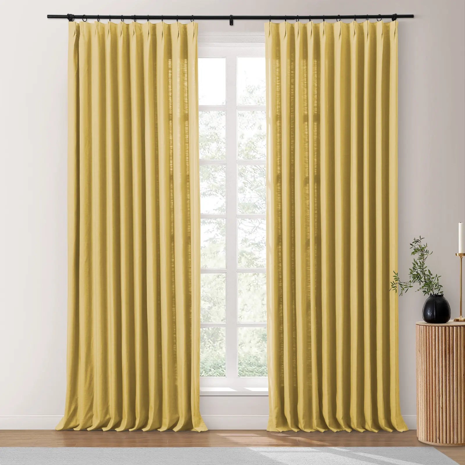 Isabella Heavyweight Cotton Blackout Curtains - Thermal Insulated Pleated Drapes for Living Room & Bedroom - Noise Reducing & Energy Saving Home Decor