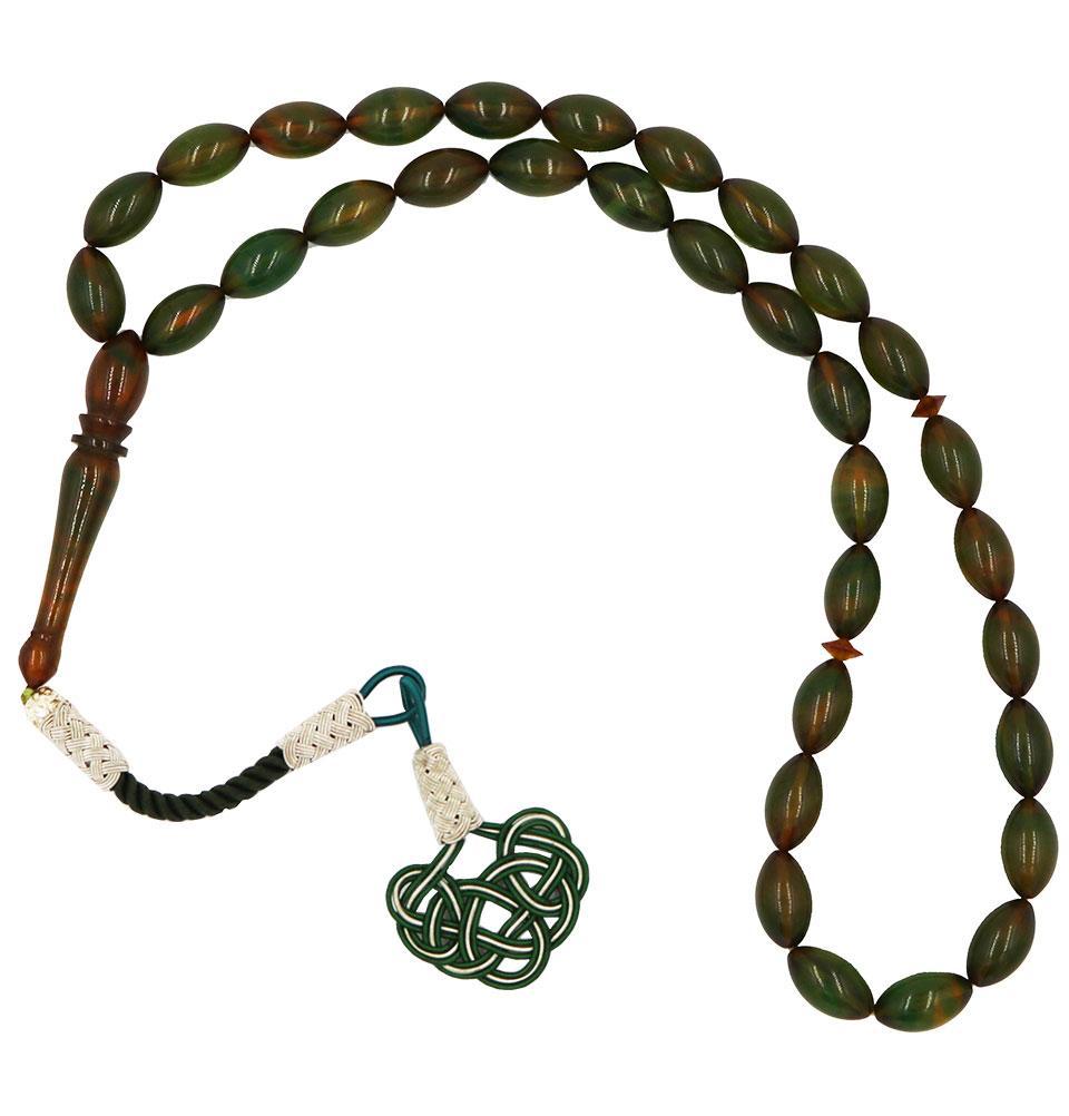 Premium Islamic Prayer Beads - 33 Green Beads with Real Amber & Kazaz Tassel | Luxury Muslim Tasbih for Daily Dhikr & Spiritual Meditation | Perfect Gift for Eid, Ramadan & Islamic Holidays