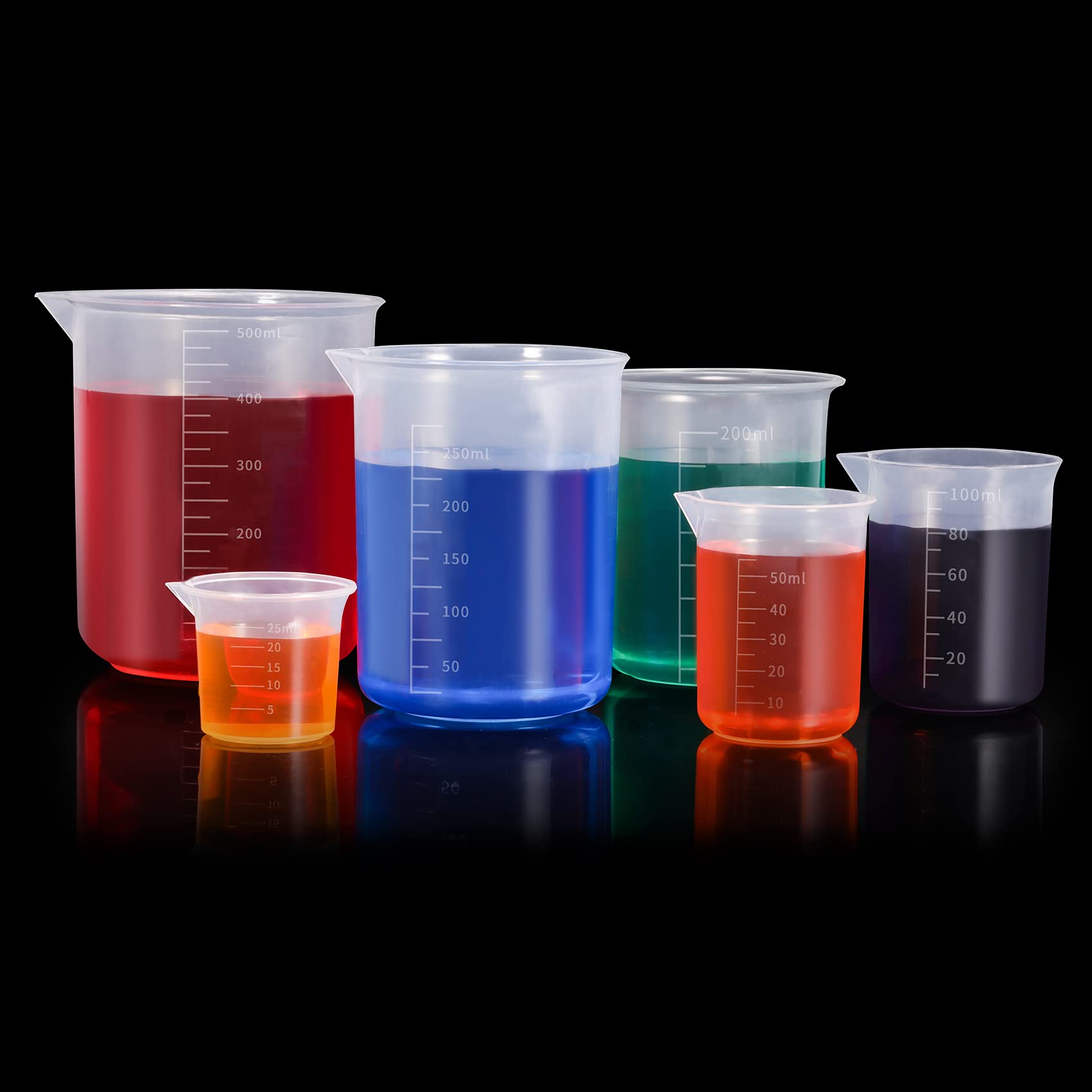 Annhua 6-Piece Plastic Measuring Cups Set - Durable Resin Mixing Cups & Lab Beakers (25ML, 50ML, 100ML, 200ML, 300ML, 500ML) for Baking, Cooking, Science Experiments & DIY Crafts