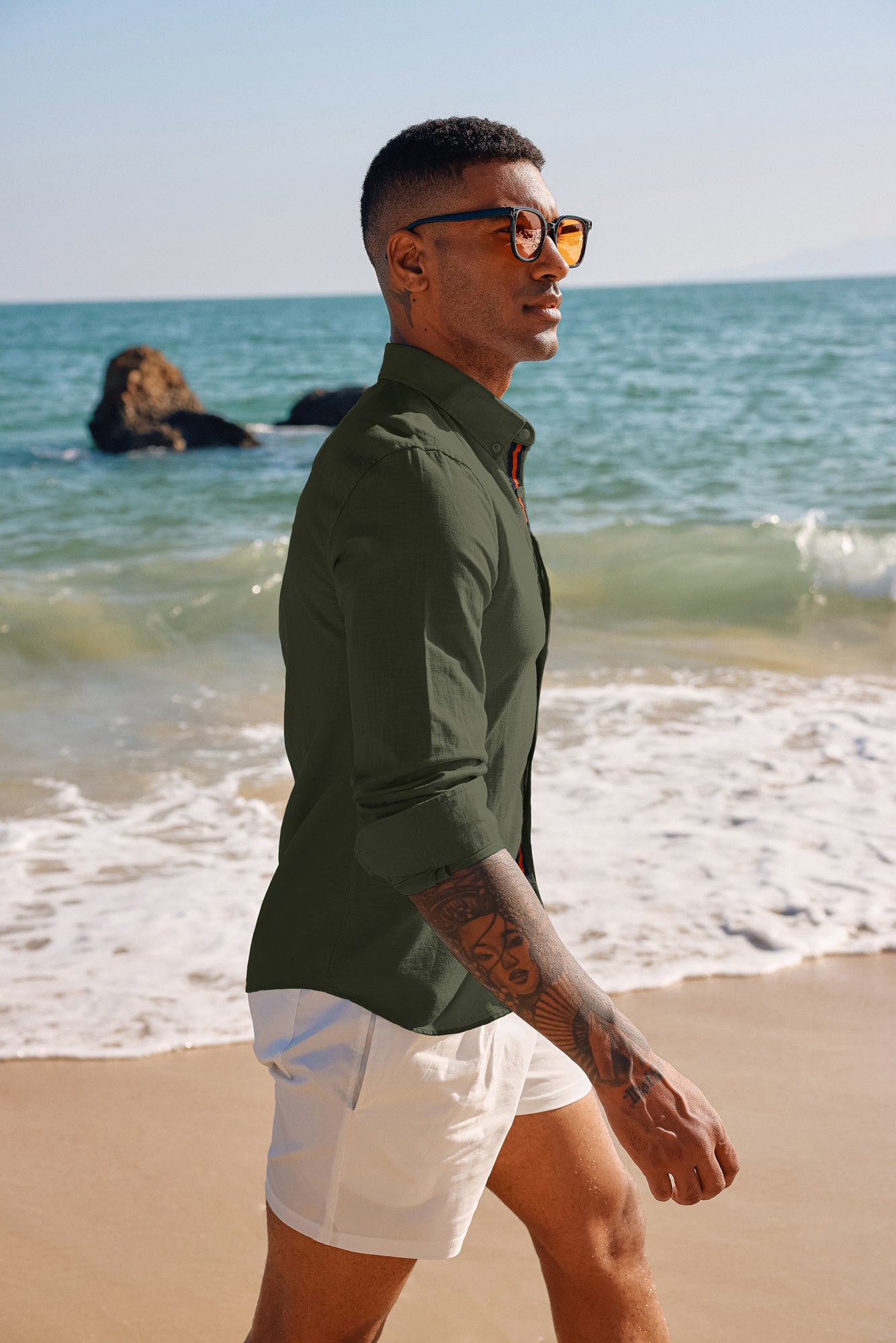 Breathable Cotton & Linen Long Sleeve Button Down Shirt for Men - Casual Office Wear & Summer Outdoor Activities