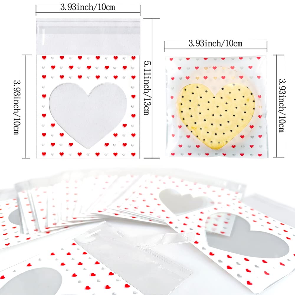 100 PCS Small Clear Heart Cellophane Bags - Self Sealing Valentine Gift Bags for Candy, Jewelry & Party Favors - Perfect for Weddings, Baby Showers & Birthday Party Supplies