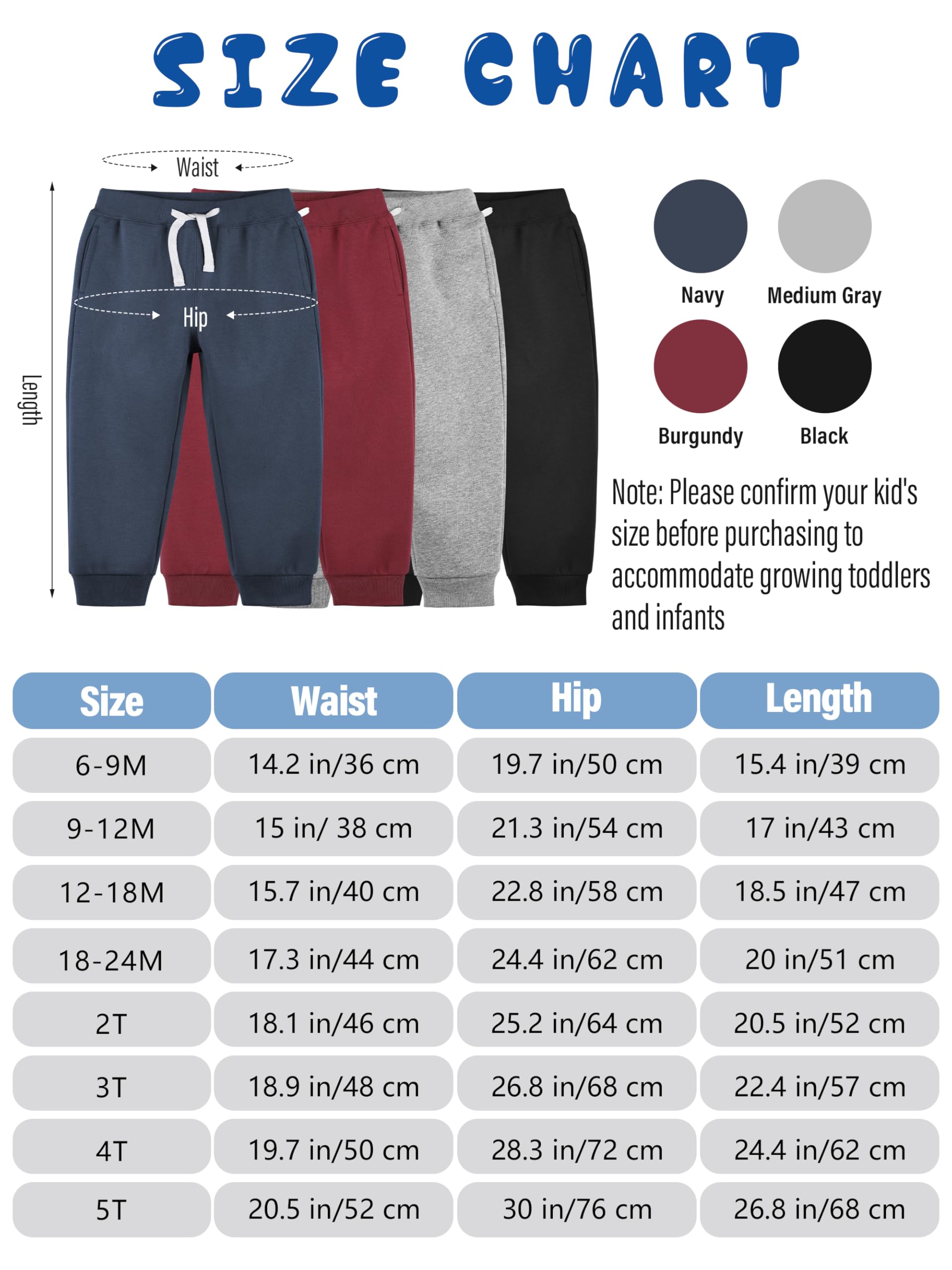 Resinta Baby and Toddler Boys Cotton Fleece Jogger Sweatpants - Soft Winter Pull-On Pants with Pockets & Drawstring for Active Play, Outdoor Adventures & Cozy Lounging