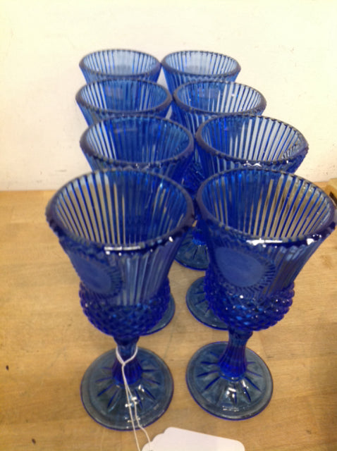 Set of 8 Vintage Avon Fostoria Blue Wine Glasses - Elegant Stemware for Dinner Parties, Weddings & Home Decor