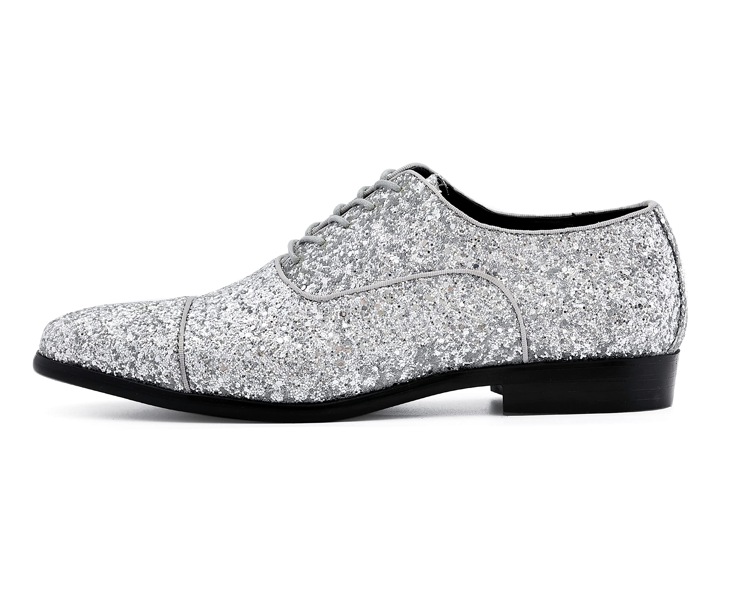 Sparkly Glitter Encrusted Men's Dress Loafers - Formal Tuxedo Slip-On Shoes for Weddings & Parties (Size Tip: Runs Large, Order 1/2 Size Down) - Perfect for Black Tie Events, Prom & Evening Occasions