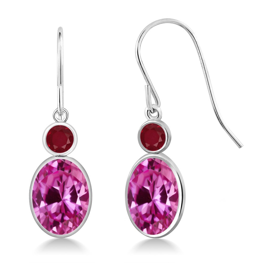 3.58 Ct Oval Pink Created Sapphire & Red Ruby 14K White Gold Hook French Fish Ear Wire Dangle Earrings – Elegant Jewelry for Women, Perfect for Parties, Weddings & Special Occasions