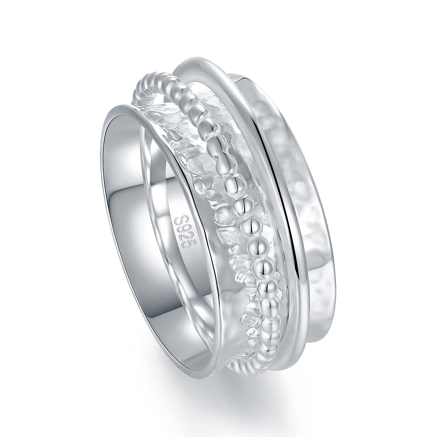 925 Sterling Silver Anxiety Ring with Beads - Fidget Spinning Rings for Women & Men - Stress Relief Worry Beads Ring for ADHD, Anxiety, and Focus - Perfect for Office, Travel, and Meditation