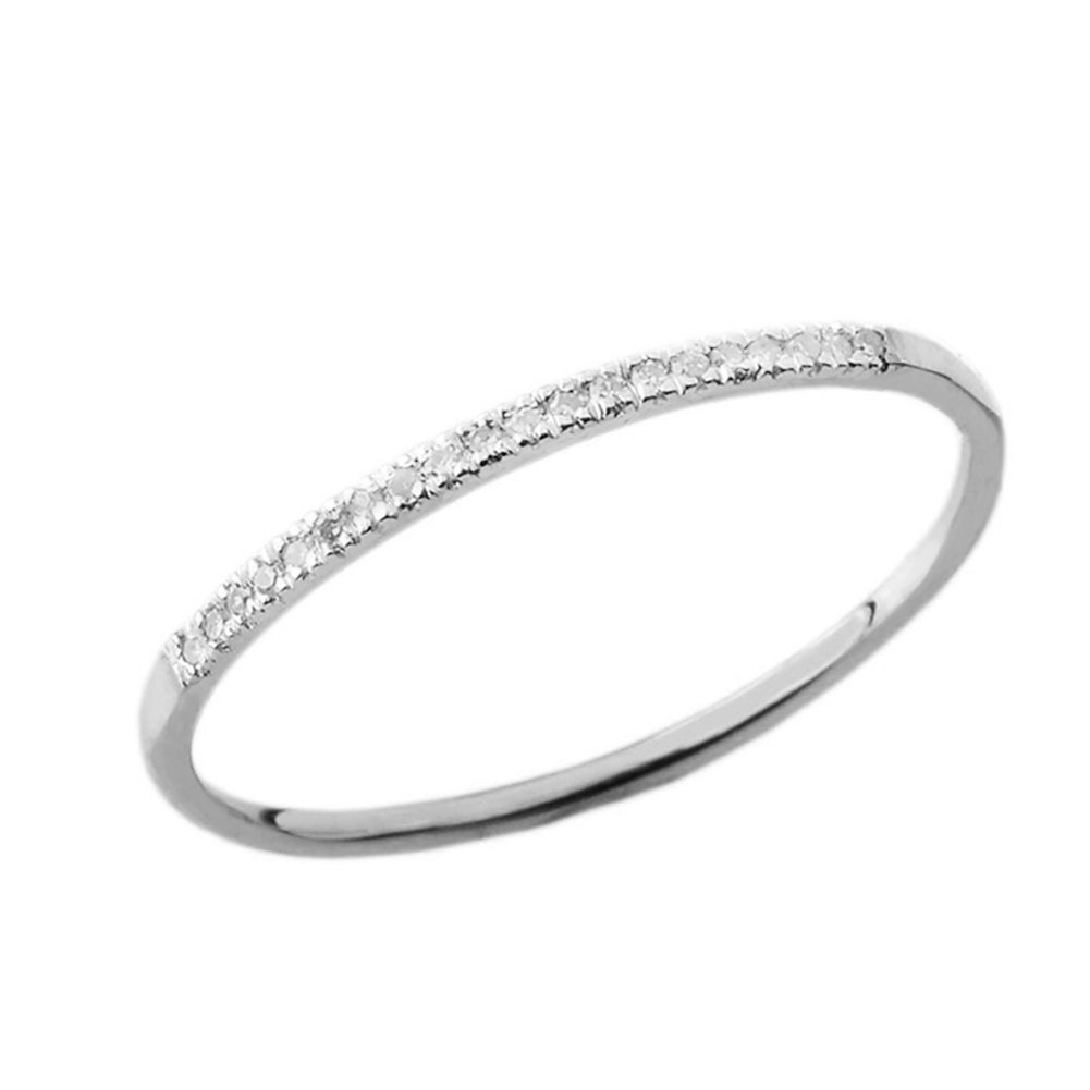 10k White Gold Dainty Modern Diamond Stackable Wedding Band for Women - Perfect for Bridal Sets, Anniversary Gifts & Everyday Elegance