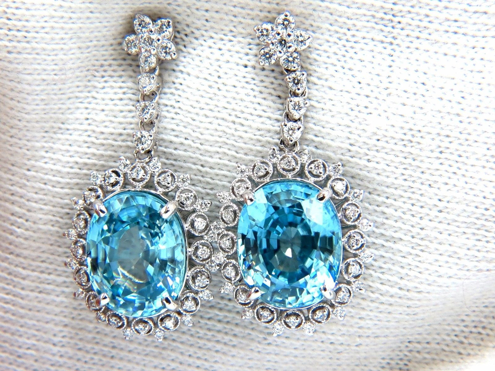 12.46ct Natural Vivid Indigo Blue Zircon Diamond Earrings in 14K Gold - Edwardian Style for Weddings, Parties & Special Occasions