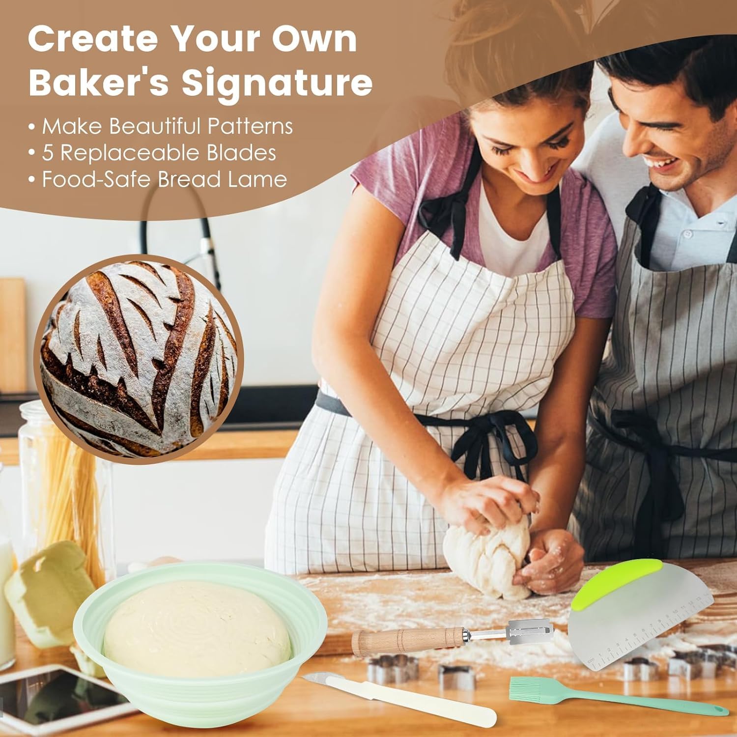 Gardon Sourdough Bread Proofing Basket - 9 Inch Round Bread Baking Supplies Kit for Homemade Artisan Loaves - Perfect Mother's Day Gift for Mom, Mother-in-Law & Bakers - Ideal for Home Baking, Bread Making Classes & Holiday Gifting