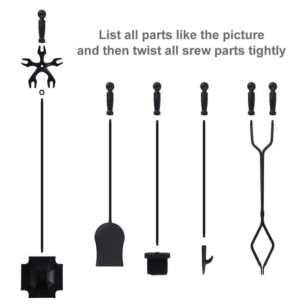 5-Piece Fireplace Tool Set with Sturdy Handles - Modern Fireplace Accessories for Indoor & Outdoor Use - Perfect for Fireplace, Chimney, Stove, Fire Pit - Ideal for Home Heating, Camping & Backyard Gatherings