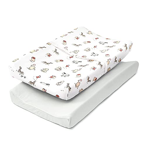 TILLYOU Ultra Soft Jersey Knit Changing Pad Cover Set - 2-Pack Unisex Diaper Changing Table Sheets for Baby Boys & Girls (32