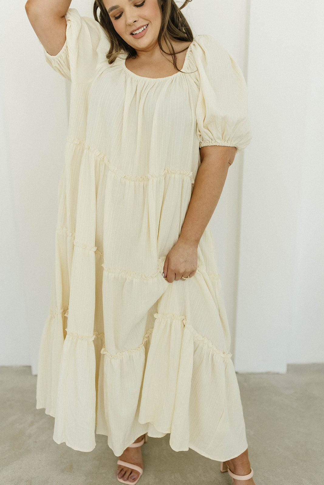 Eva Puffed Sleeve Maxi Dress in Cream - Bump Friendly Maternity Dress with Inclusive Sizing (S-3XL) | Perfect for Weddings, Baby Showers & Summer Vacations