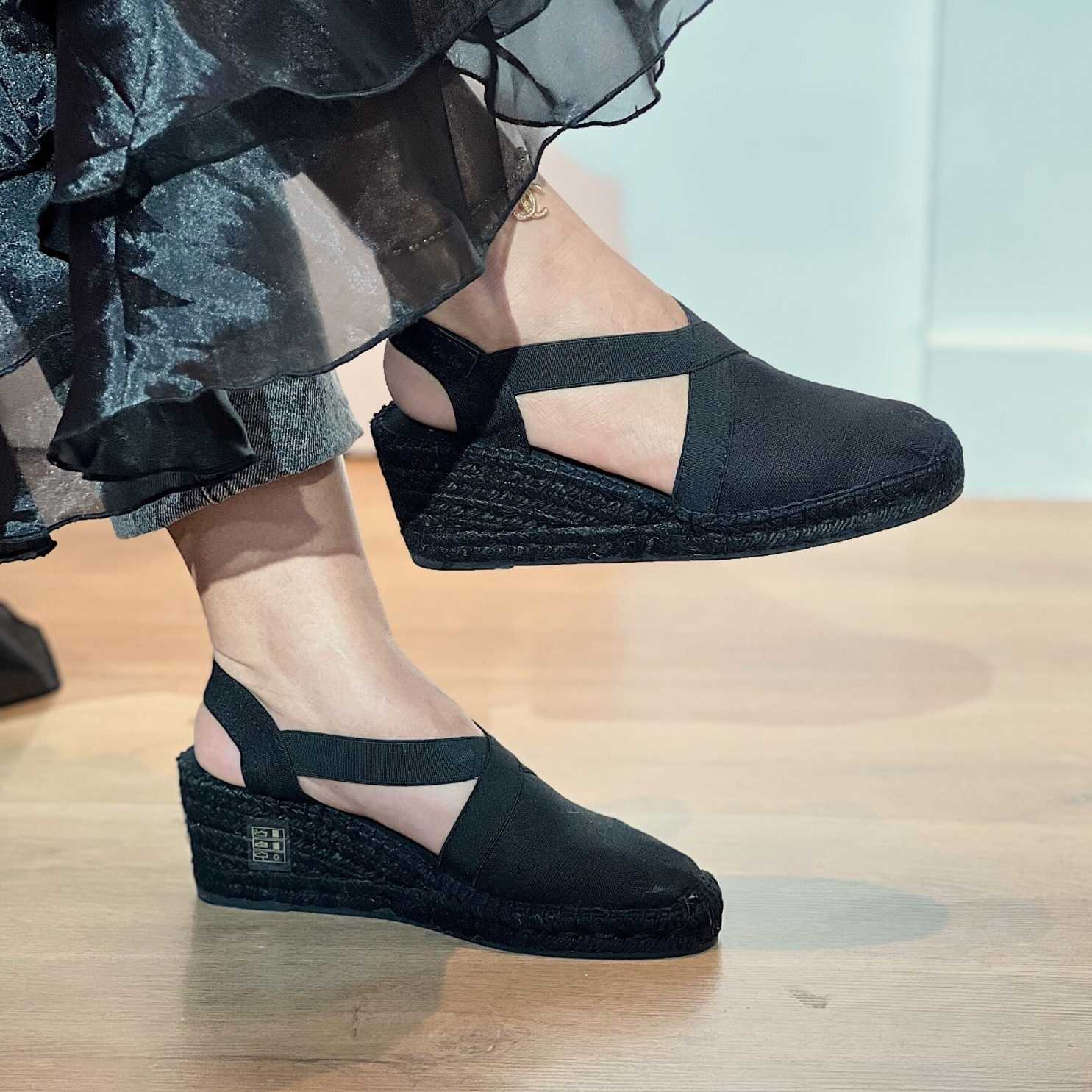 Women's Black Linen Wedge Espadrille Shoes - Comfortable Summer Casual Flats for Beach, Vacation & Everyday Wear