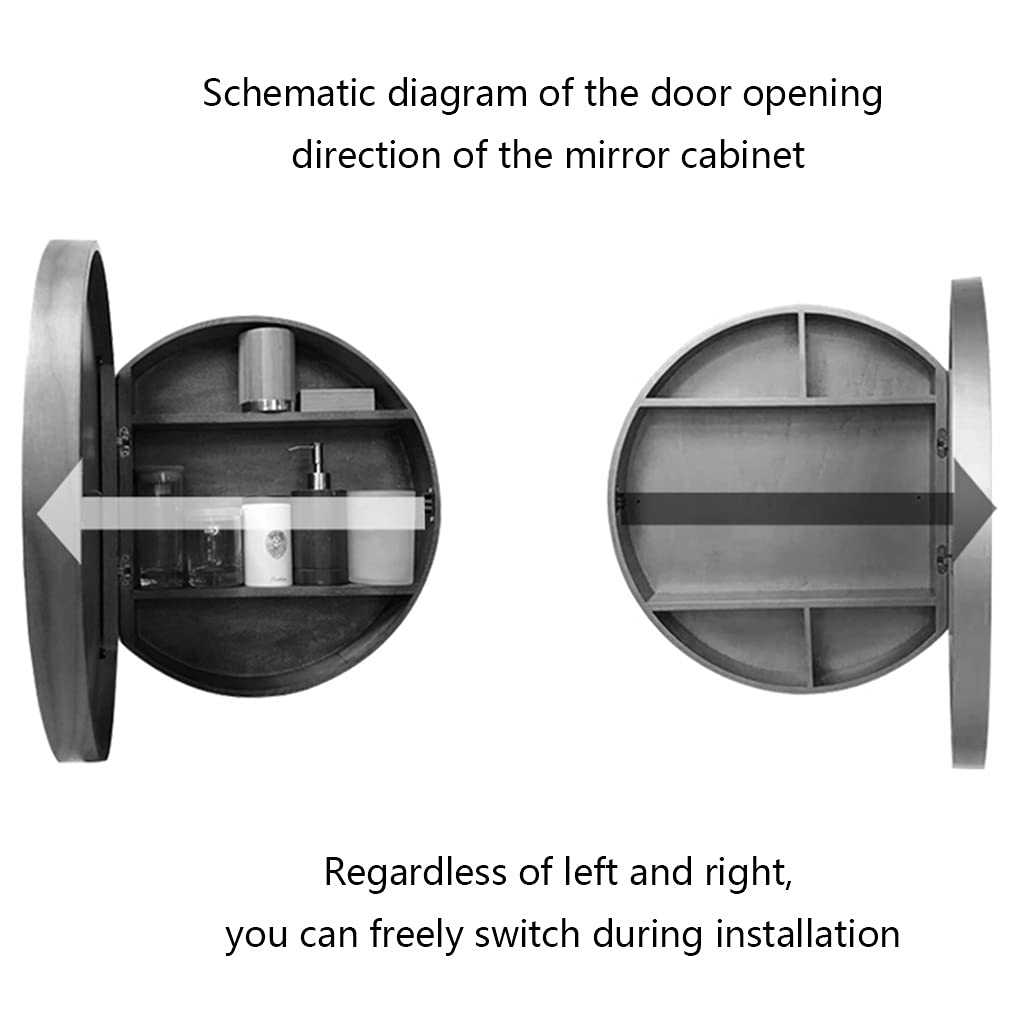 Black Round Bathroom Mirror Cabinet - 60cm Wall Mounted Vanity Mirror with Storage for Bathroom, Bedroom & Dressing Room - Modern Mirror Door Medicine Cabinet for Makeup & Organizing Essentials