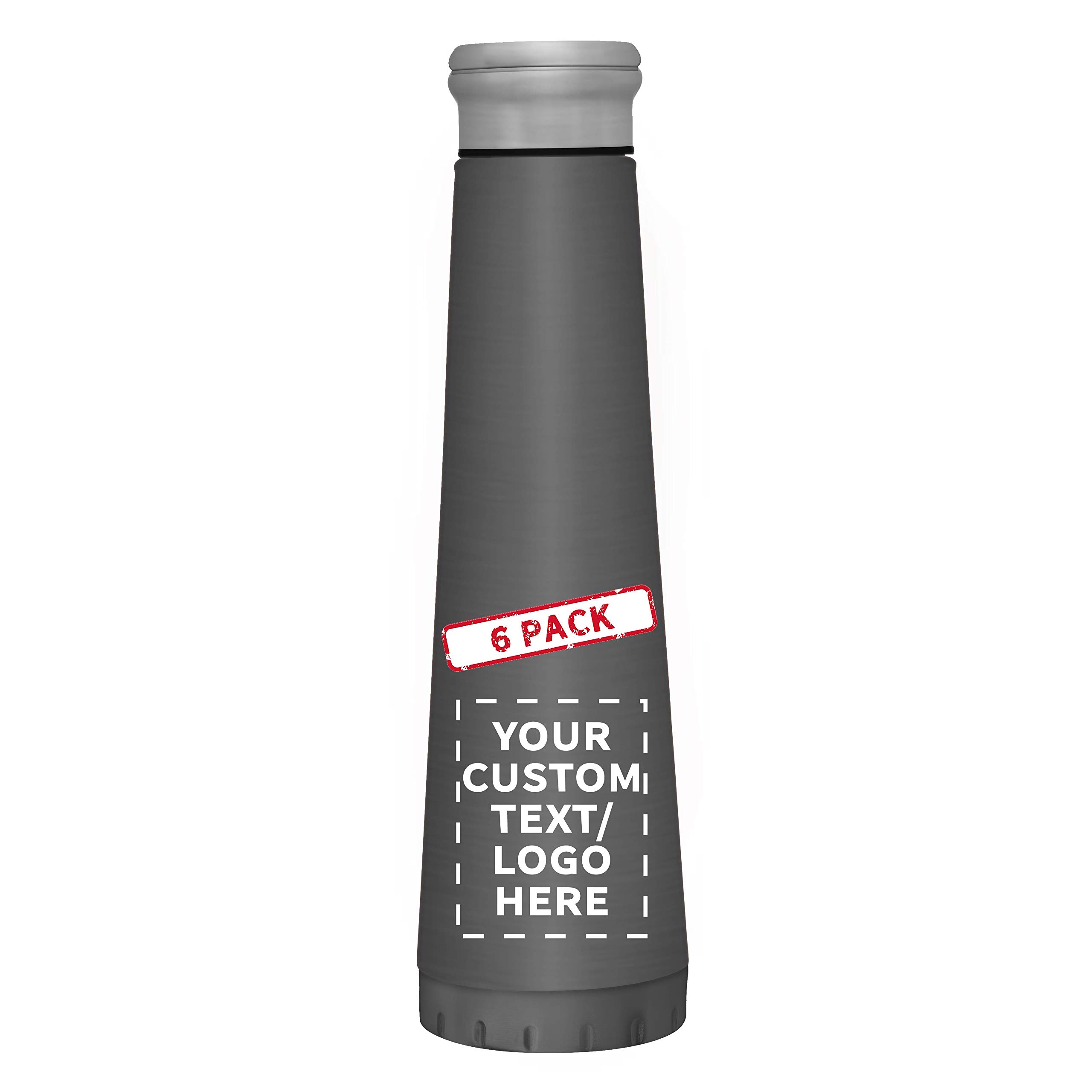 6 Pack 16oz Vacuum Insulated Water Bottles - Double Wall Stainless Steel, BPA Free, Custom Text & Logo - Perfect for Gym, Hiking, Office & Outdoor Activities