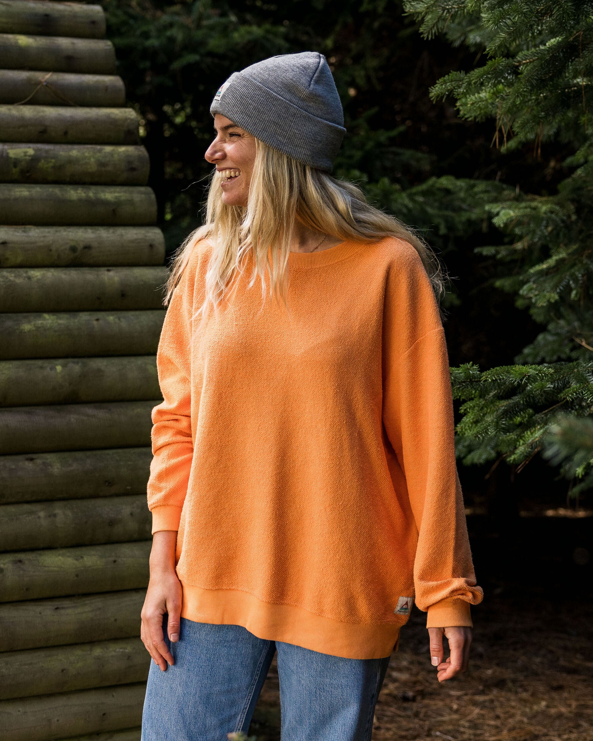 Fauna Organic Cotton Textured Sweatshirt for Women | Soft Eco-Friendly Pullover | Apricot Color | Perfect for Casual Wear, Yoga & Lounge