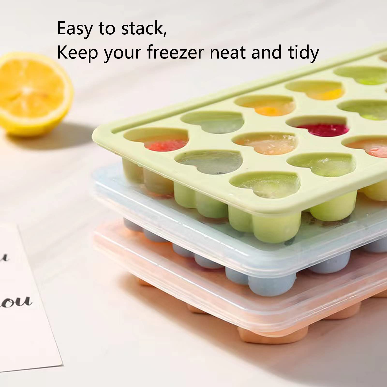 Heart Shaped Ice Cube Tray with Lid - 21 Holes, BPA Free Silicone for Cocktails & Drinks