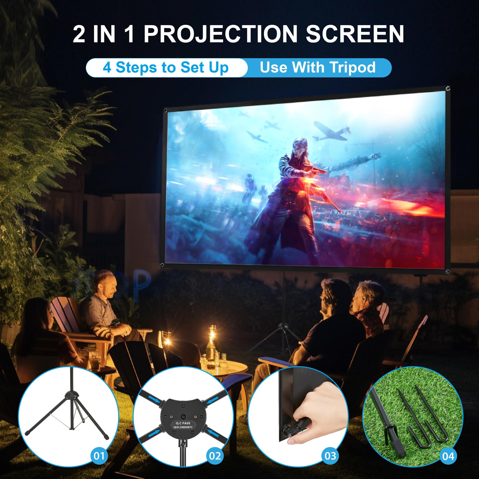 100 Inch ALR Projector Screen with Stand - Portable 16:9 Outdoor Projection Screen, High Contrast & Ambient Light Compatible - Easy Setup for Home Theater, Backyard Movie Nights, and Outdoor Entertainment