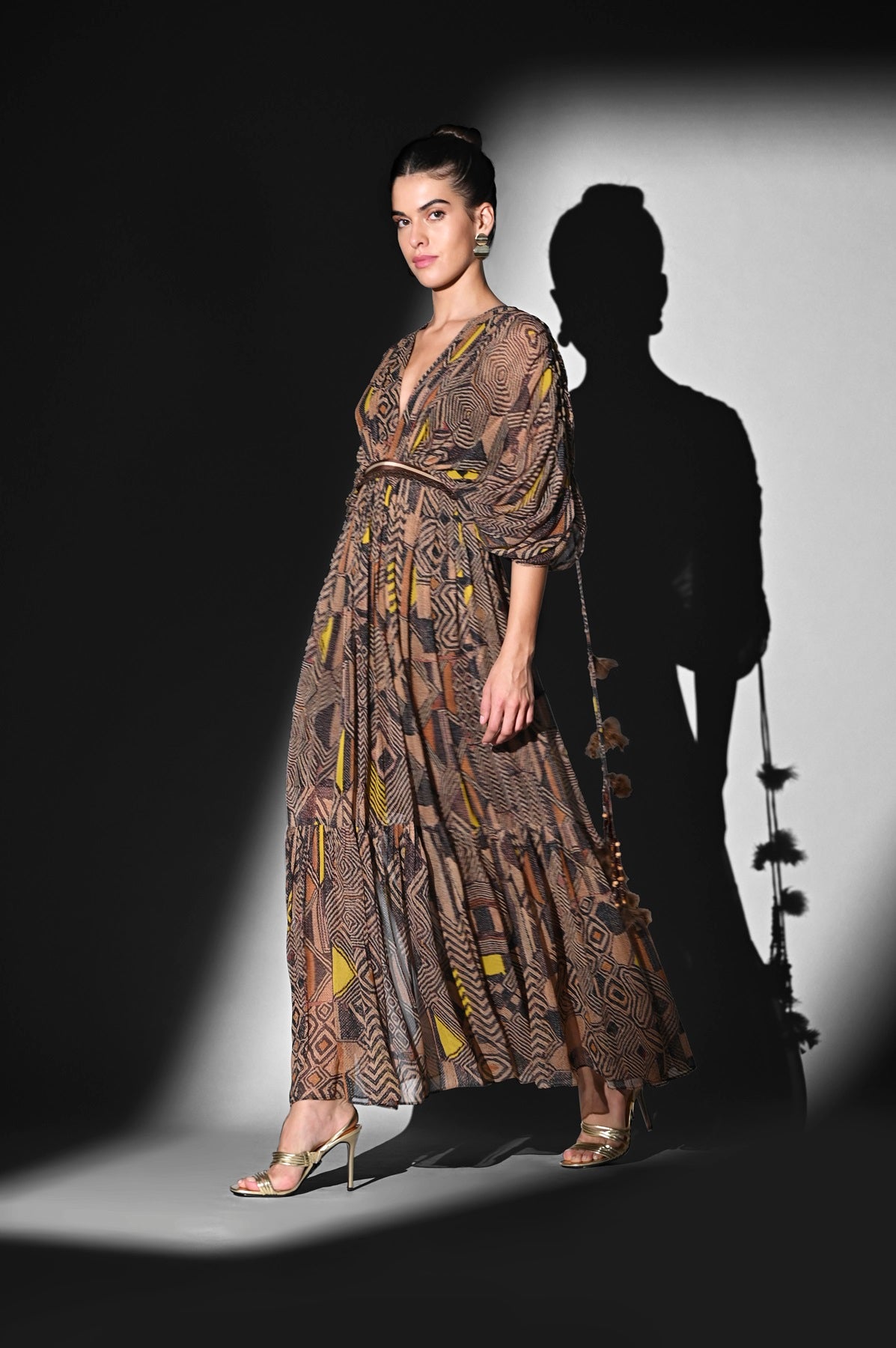 Geometric Print Canary Yellow Midi Dress for Women - Perfect for Summer Parties, Weddings & Casual Outings