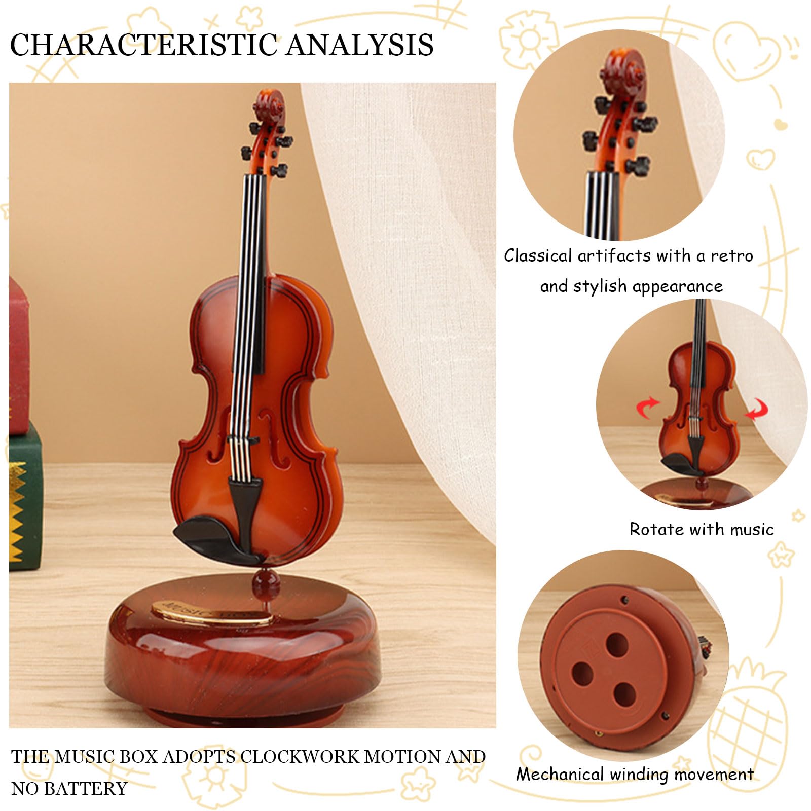 Classical Violin Music Box - Mini Replica Instrument Gift for Home & Office Decor, Perfect for Music Lovers & Classical Enthusiasts | Great for Birthday, Wedding, Anniversary Gifts & Room Decoration