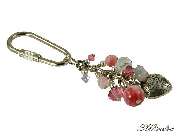 Jade Rose Crystal Heart Beaded Keychain - Elegant Handmade Jewelry Accessory for Women - Perfect for Gifts, Purse Charms & Home Decor