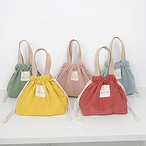 Stylish Corduroy Lunch Bag for Women - Insulated Reusable Lunch Box with Drawstring, Cute Aesthetic Handbag in Pastel Blue - Perfect for Work, School, Picnics & Outdoor Activities