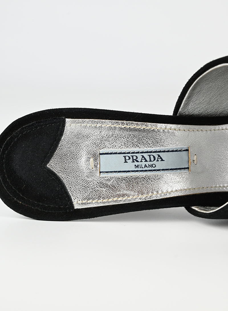 Prada Suede Glitter Sabot Loafers Women's Size 39.5 - Elegant & Comfortable for Office, Parties & Casual Wear
