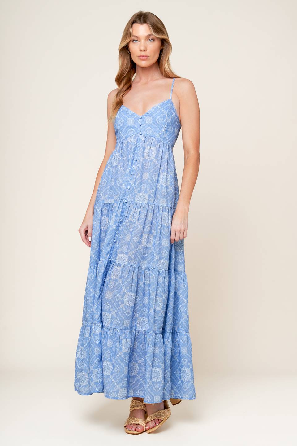 Hazy Days Maxi Dress in Slate Blue - Flowy Boho Summer Dress for Women, Perfect for Beach Vacations, Music Festivals & Casual Outings
