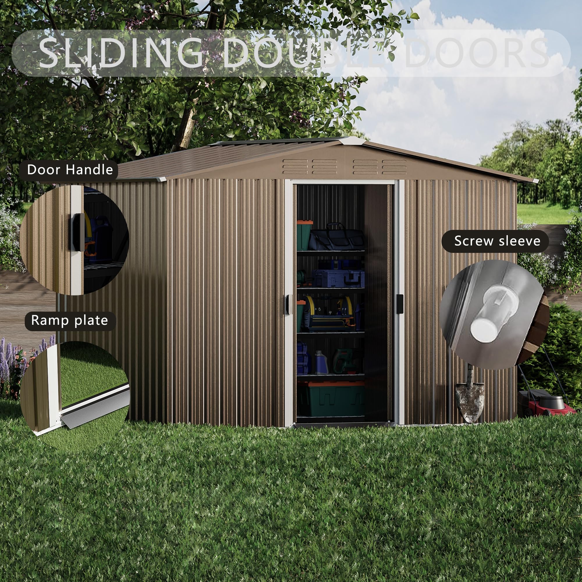 8FT x 6FT Outdoor Metal Storage Shed - Waterproof & Lockable with Sliding Door & Ventilation - Heavy Duty Garden Tool Storage for Lawn Equipment, Yard Supplies & Gardening Tools - Perfect for Backyard, Patio & Home Organization