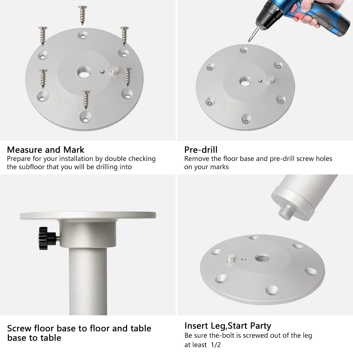 Adjustable Table Pedestal Stand - 17.8 to 27.2 Inch Aluminum Alloy Detachable Table Base Kit for RV, Boat, Yacht - Heavy Duty Mounting Frame for Outdoor & Marine Use