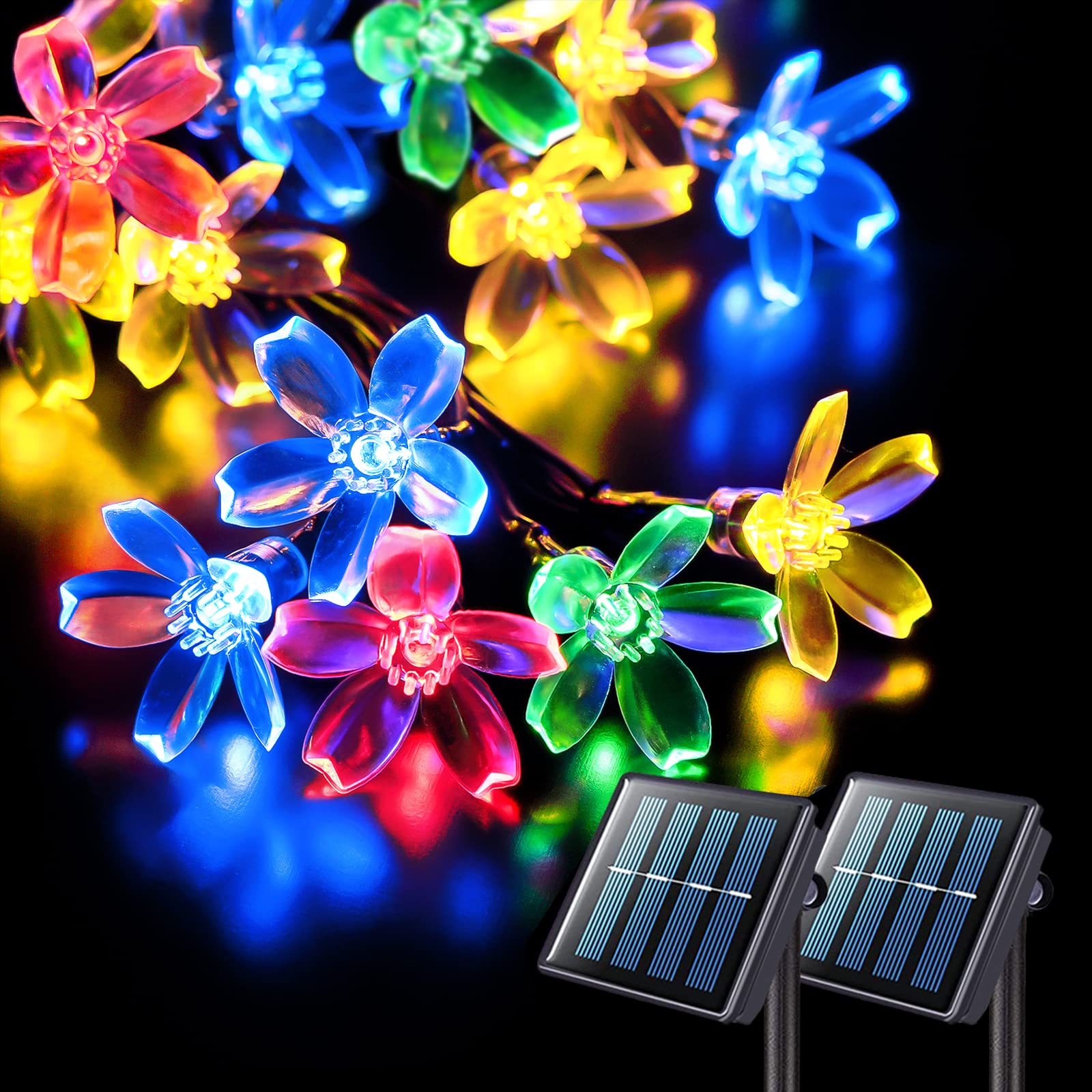 JMEXSUSS 2 Pack 30.6FT Solar String Lights Outdoor Waterproof - 50 LED Solar Powered Cherry Blossom Lights with 8 Lighting Modes for Garden, Yard, Patio, Tree & Christmas Decoration | Perfect for Weddings, Parties & Outdoor Events