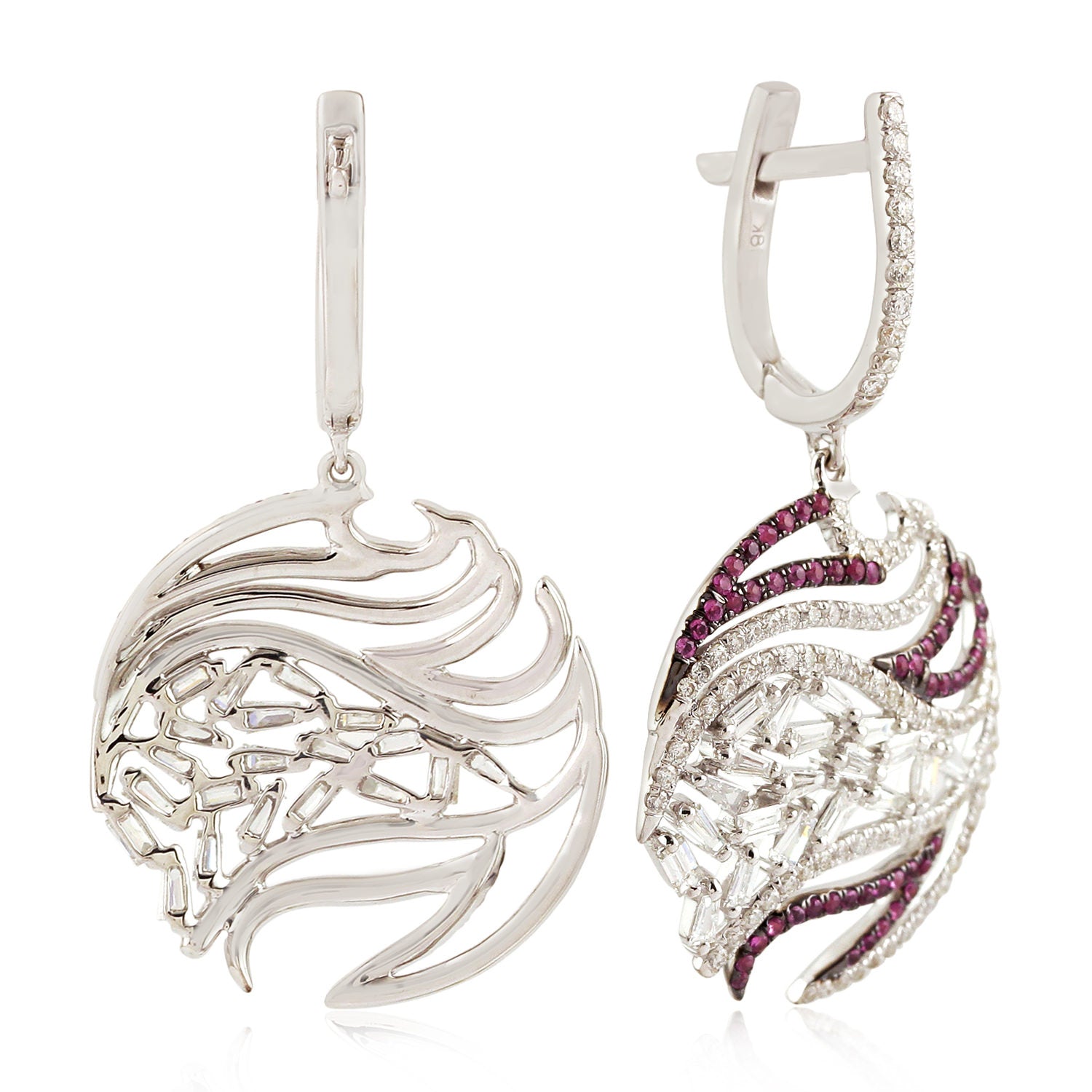 18K White Gold Pink Sapphire and Diamond Cluster Earrings for Women | Elegant Wedding, Anniversary, and Party Jewelry Gift