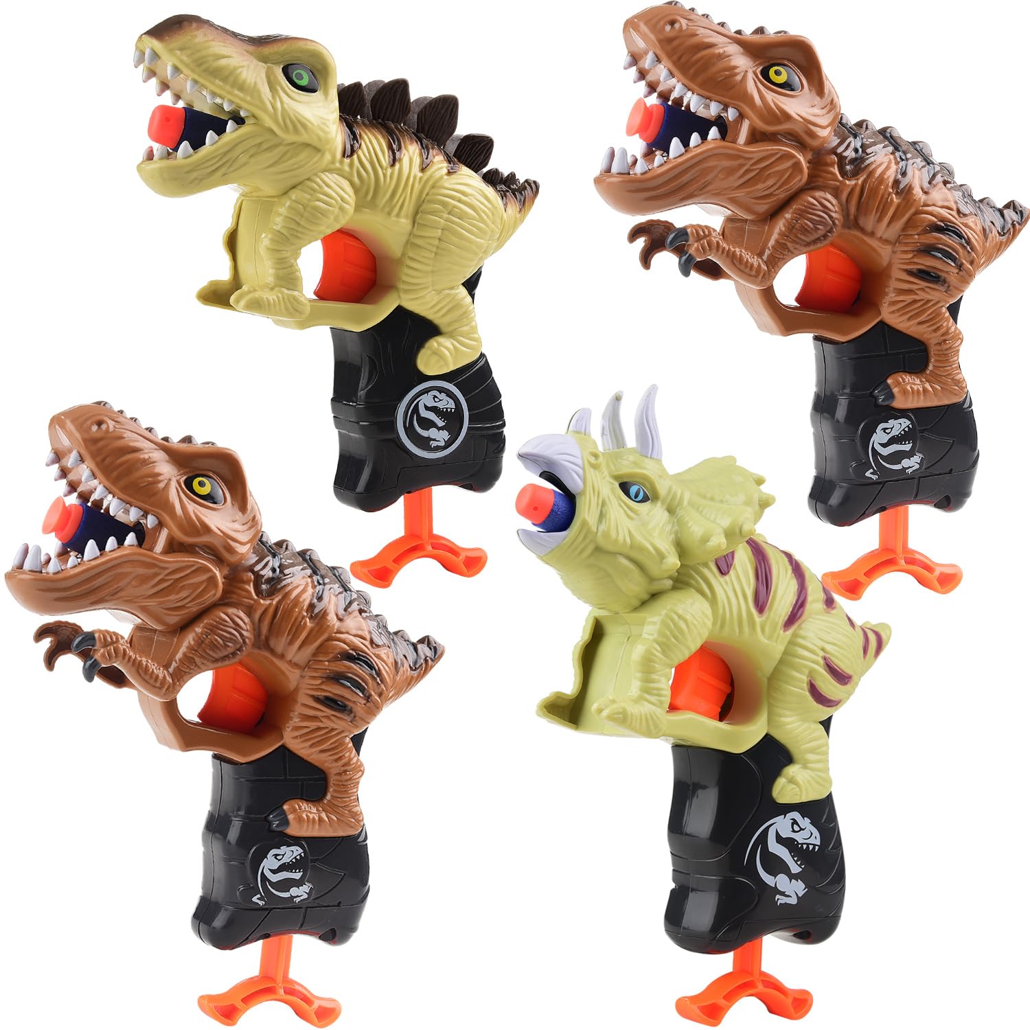 4 Pack Dinosaur Blaster Toy Guns for Kids Ages 3-7 - Soft Foam Dart Shooters for Boys & Girls - Perfect Birthday Gifts, Christmas Stocking Stuffers & Outdoor Play Toys - Great for Backyard Battles, Birthday Parties & Pretend Play Adventures