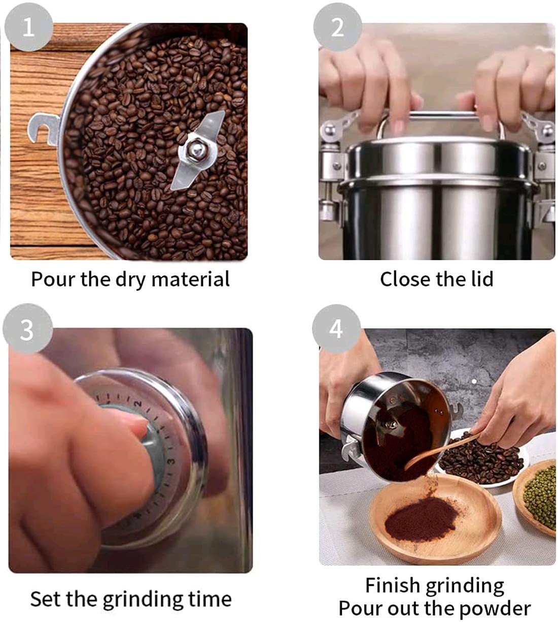 750g High-Speed Electric Grain Mill Grinder - Stainless Steel Flour Pulverizer for Cereals, Corn, Coffee, Rice & Spices | Perfect for Home Baking, Coffee Grinding & Herbal Powder Preparation