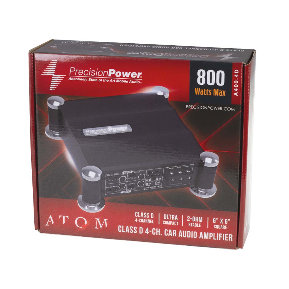 Precision Power A400.4D 400W RMS ATOM Series Class D 4 Channel Car Amplifier - High Power Audio System for Cars, Trucks & SUVs - Perfect for Bass Boost & Clear Sound Enhancement