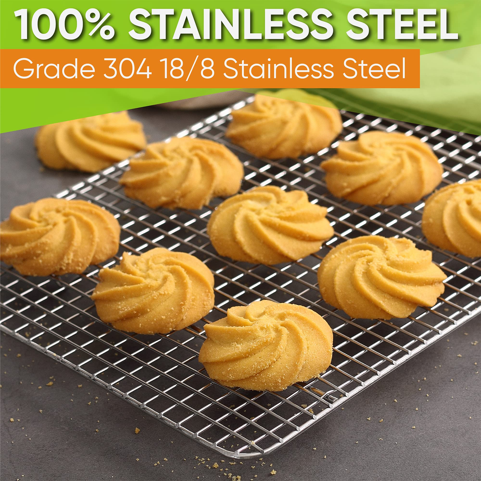 Spring Chef 8.5 x 12 Inch Stainless Steel Cooling Rack for Baking Cookies, Cakes & Bread - Oven Safe Wire Rack for Quarter Sheet Pans - Dishwasher Safe Baking Accessory - Perfect for Home Bakers & Professional Kitchens