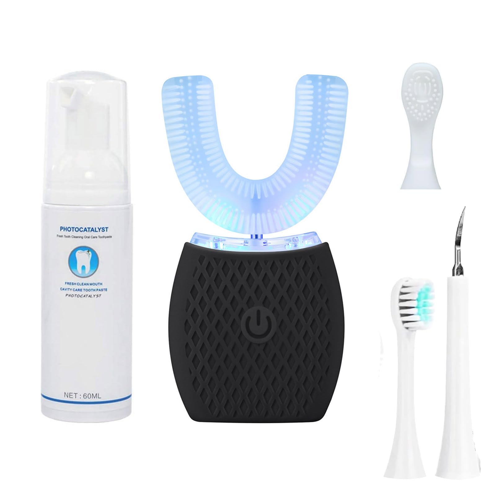 Ultrasonic Automatic Electric Toothbrush - 360° Sonic Teeth Whitening Kit with Timer & Wireless Charging | Rechargeable, Waterproof for Travel & Home Use (Black) | Perfect for Daily Oral Care & On-the-Go Hygiene