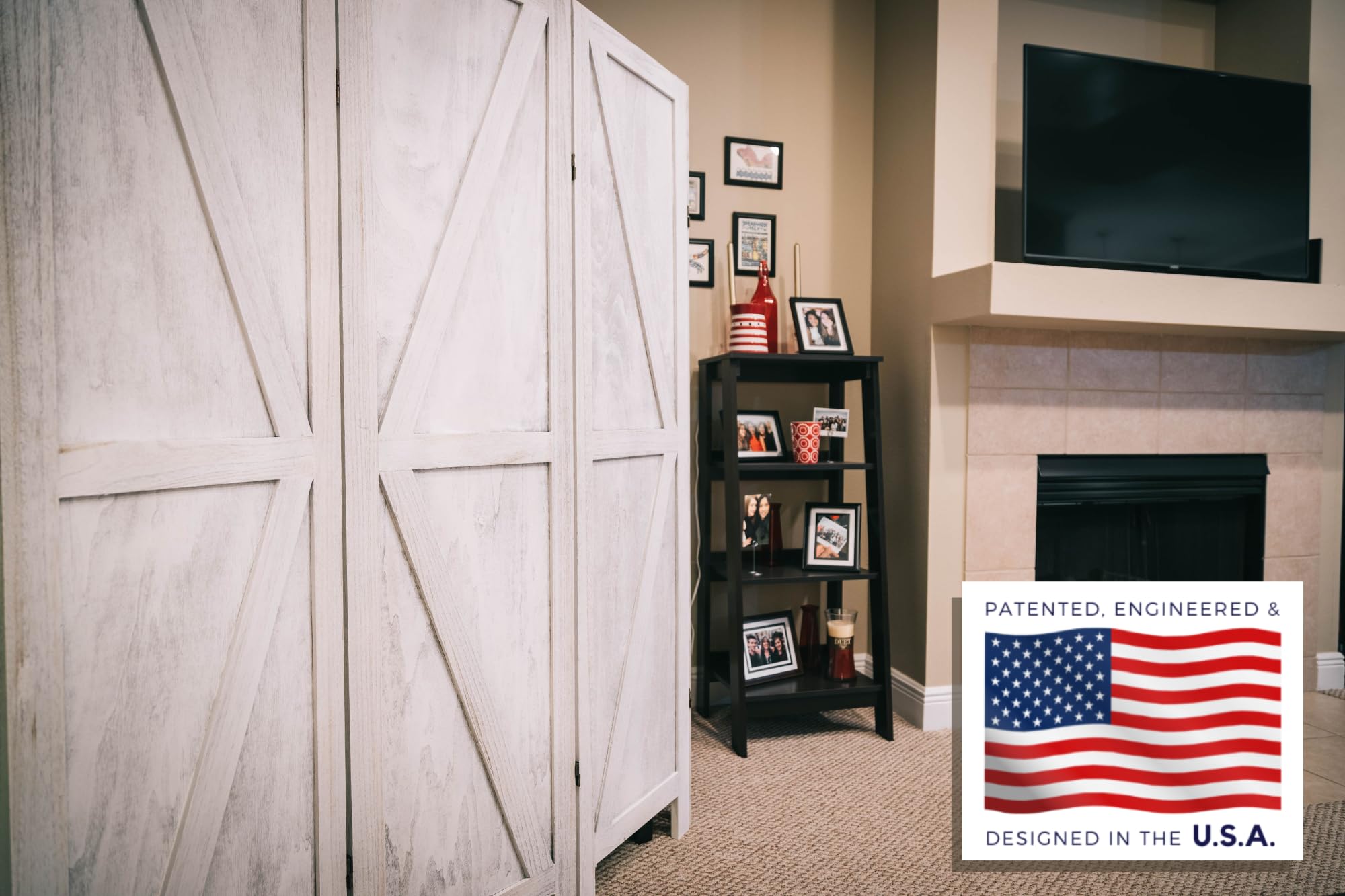 Premium Rustic Barnwood Room Divider - Foldable Privacy Screen & Partition Wall for Home, Office, Dorm - Temporary Wall Separator for Living Room, Bedroom, Studio (White) | Space-Saving Home Decor & Room Organization Solution
