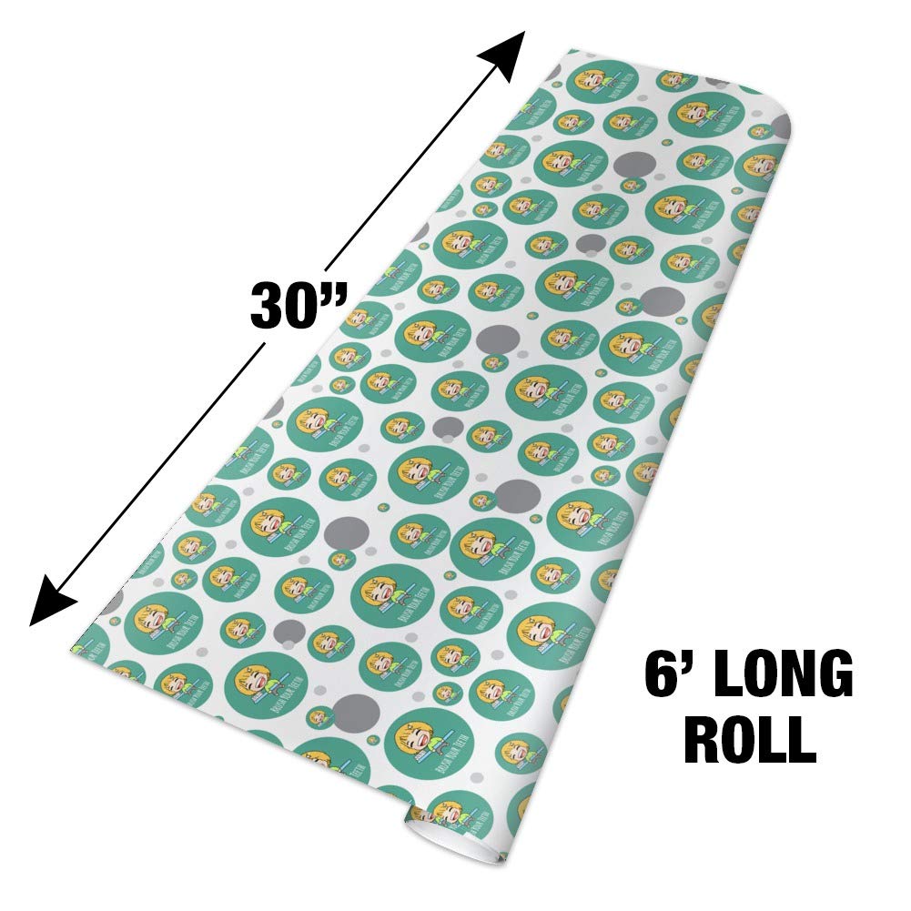 Kawaii Chibi Toothbrush Design Gift Wrap Paper Roll - Cute Dental Hygiene Themed Wrapping for Birthdays, Party Favors & Dental Awareness Events