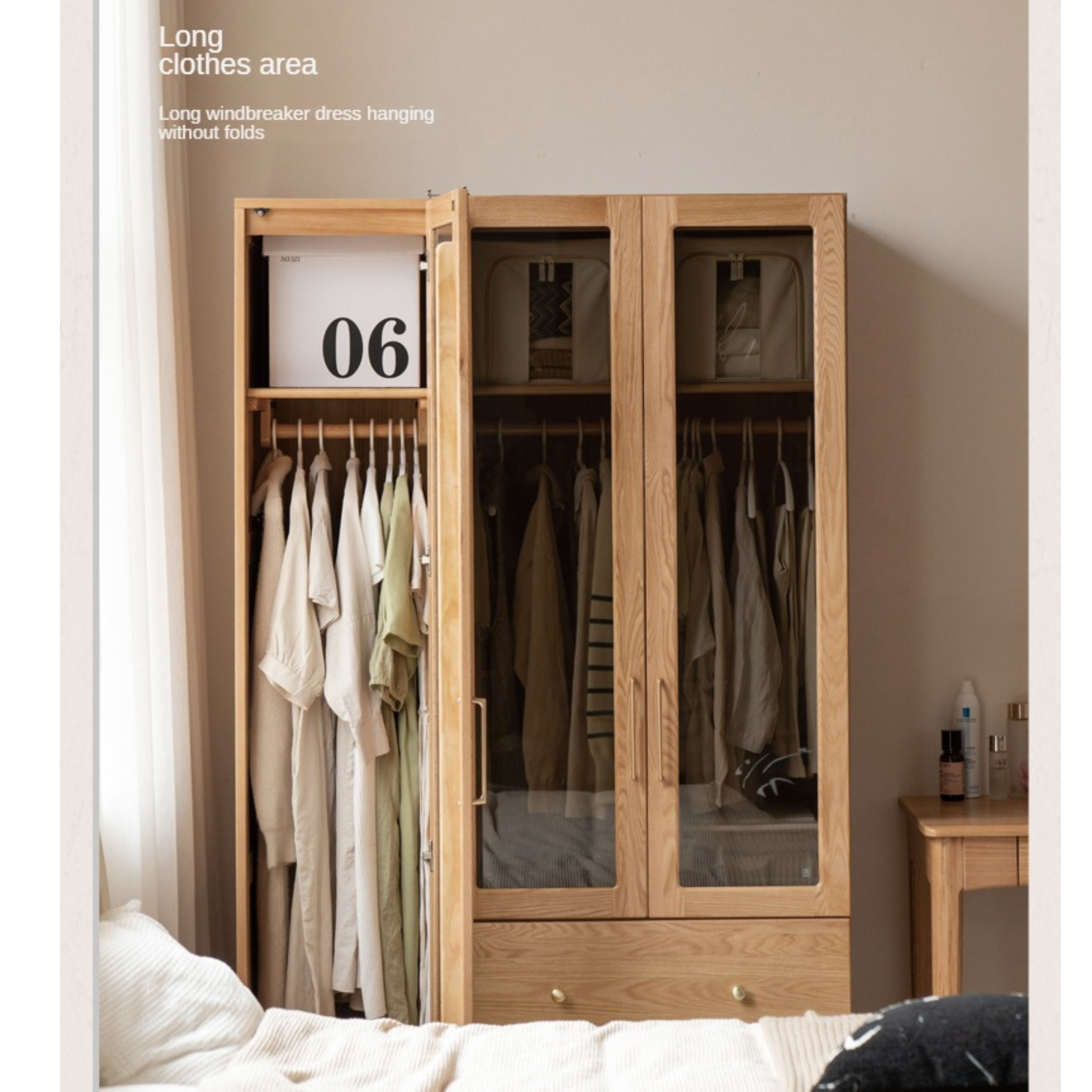 Solid Oak Wood Modern Wardrobe - Customizable Closet Organizer for Bedroom, Walk-in Closet & Home Storage