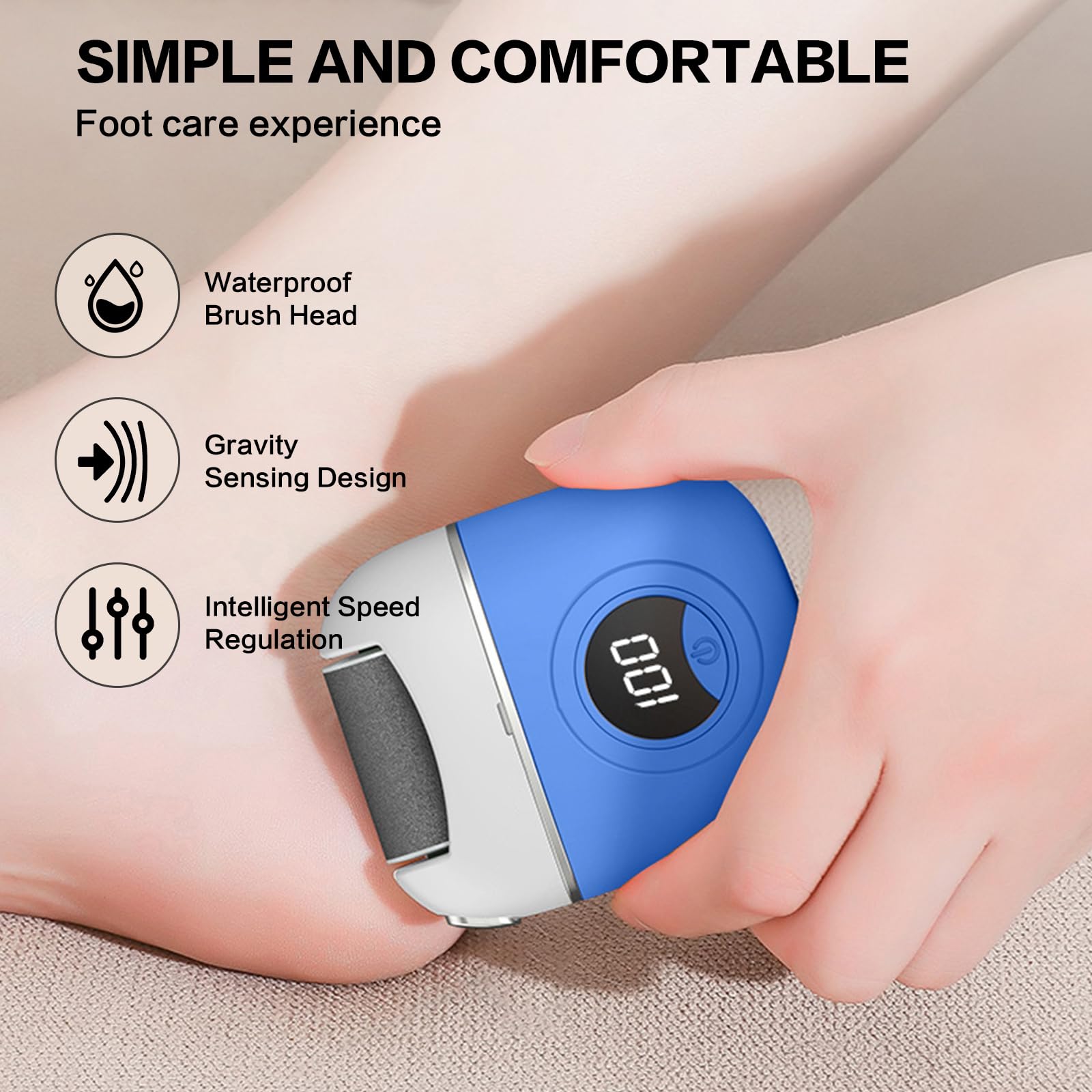 Electric Callus Remover for Feet - Rechargeable Waterproof Foot File with 3 Grinding Heads & 2 Speeds - Professional Pedicure Tool for Dry Cracked Heels & Dead Skin Removal - Perfect for Home Spa, Salon Use & Travel Foot Care (Blue)