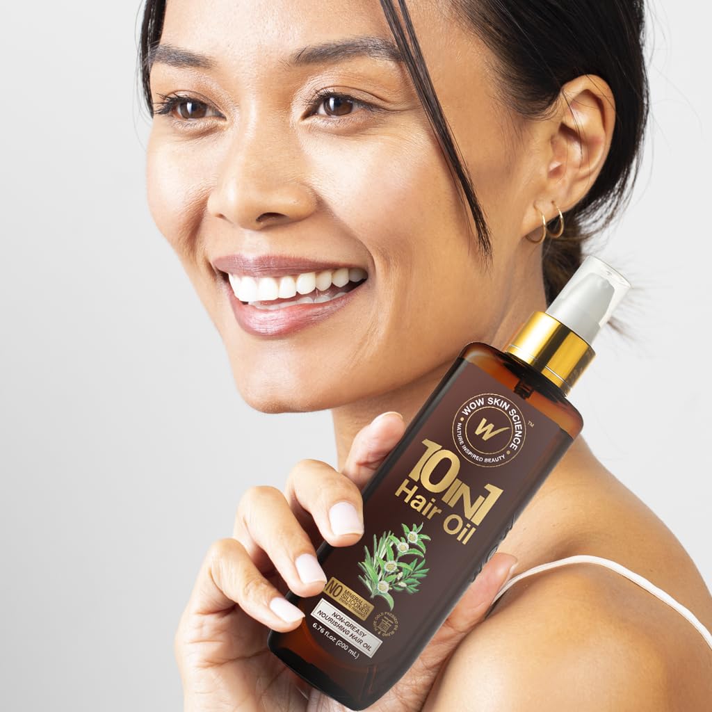 WOW Skin Science 10-in-1 Nourishing Hair Oil with Argan & Rosemary - Repair Dry Damaged Hair, Stimulate Growth - For Women & Men (6.76 Fl Oz) - Perfect for Daily Hair Care, Scalp Massage & Overnight Treatment
